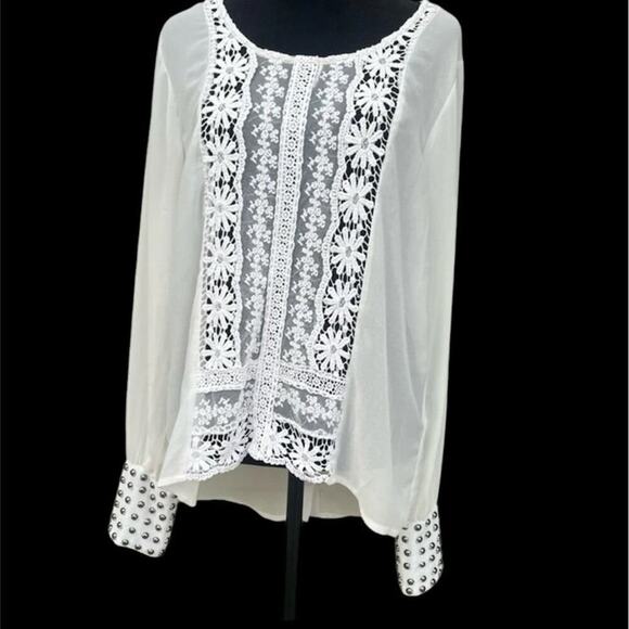 Double Zero women’s M blouse, sheer lace long sleeves - Picture 1 of 11